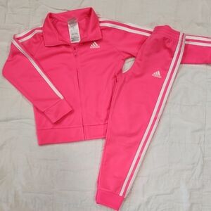 Adidas Vibrant Pink Tracksuit with White Stripes